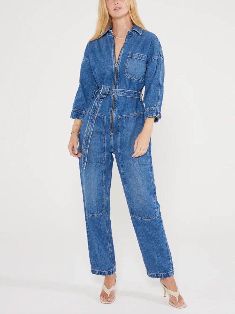 ETICA Zeta Carpenter Denim Jumpsuit Medium Wash Blue S